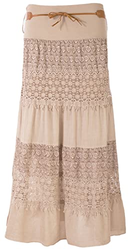 FASHION YOU WANT Damen Sommer Rock Größe 36/38 bis Größe 48/50 Langer Maxirock Strandrock Sommerock lang Amber Boho Retro Maxirock (as3, Numeric, Numeric_38, Numeric_40, Regular, Regular, beige) von FASHION YOU WANT