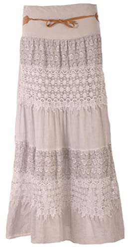 FASHION YOU WANT Damen Sommer Rock Größe 36/38 bis Größe 48/50 Langer Maxirock Strandrock Sommerock lang Amber Boho Retro Maxirock (as3, Numeric, Numeric_38, Numeric_40, Regular, Regular, grau) von FASHION YOU WANT