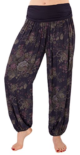 FASHION YOU WANT Damen Sommerhose Pumphose Haremshose mit Blumenmuster Flower (40/42, dunkelblau) von FASHION YOU WANT