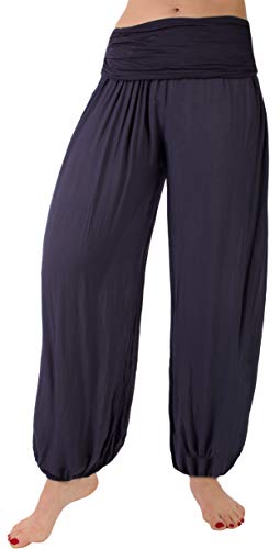 FASHION YOU WANT Damen Sommerhose Pumphose Haremshose mit Blumenmuster Flower Größe 34/36 bis Größe 48/50 verfügbar Leichte Haremshose (36/38, Uni dunkelblau) von FASHION YOU WANT