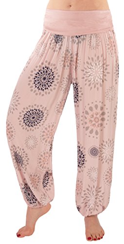 FASHION YOU WANT Damen Sommerhose Pumphose Haremshose mit Blumenmuster Flower Größe 34/36 bis Größe 48/50 verfügbar Leichte Haremshose (38/40, PB (rosa)) von FASHION YOU WANT