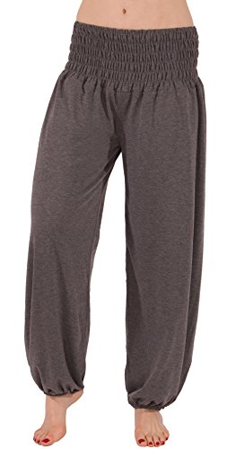 FASHION YOU WANT Damen Sommerhose Pumphose Haremshose mit Blumenmuster Flower Größe 34/36 bis Größe 48/50 verfügbar Leichte Haremshose (38/40, YP dunkelgrau) von FASHION YOU WANT