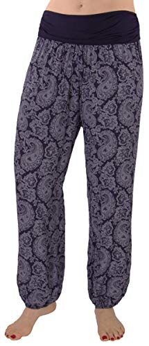 FASHION YOU WANT Damen Sommerhose Pumphose Haremshose mit Blumenmuster Flower Größe 34/36 bis Größe 48/50 verfügbar Leichte Haremshose (40/42, klein B dunkelblau) von FASHION YOU WANT
