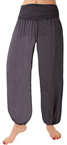 FASHION YOU WANT Damen Sommerhose Pumphose Haremshose mit Blumenmuster Flower Größe 34/36 bis Größe 48/50 verfügbar Leichte Haremshose (46/48, Uni dunkelgrau) von FASHION YOU WANT