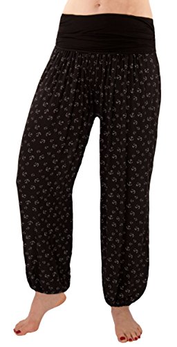 FASHION YOU WANT Damen Sommerhose Pumphose Haremshose mit kleinem Paisleymuster Größe 34/36 bis Größe 48/50 verfügbar Leichte Haremshose (36/38, Anker schwarz) von FASHION YOU WANT