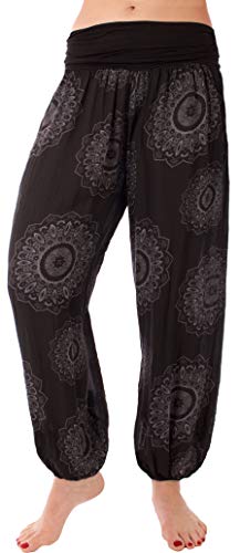 FASHION YOU WANT Damen Sommerhose Pumphose Haremshose mit kleinem Paisleymuster Größe 34/36 bis Größe 48/50 verfügbar Leichte Haremshose (36/38, Sonne schwarz) von FASHION YOU WANT