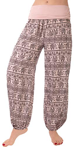 FASHION YOU WANT Damen Sommerhose Pumphose Haremshose mit kleinem Paisleymuster Größe 34/36 bis Größe 48/50 verfügbar Leichte Haremshose (38/40, Elefanten rosa) von FASHION YOU WANT