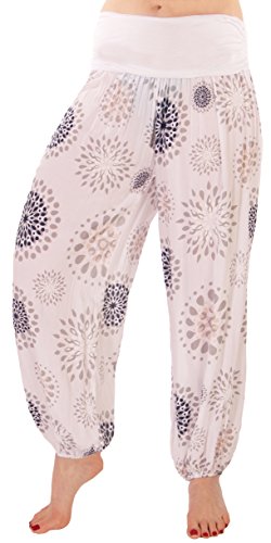 FASHION YOU WANT Damen Sommerhose Pumphose Haremshose mit kleinem Paisleymuster Größe 34/36 bis Größe 48/50 verfügbar Leichte Haremshose (40/42, PB weiß) von FASHION YOU WANT