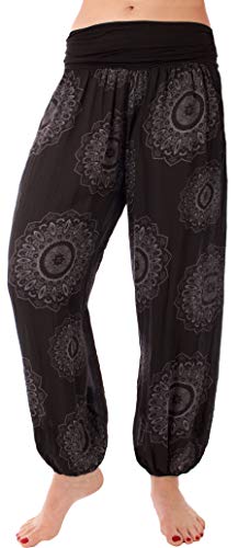 FASHION YOU WANT Damen Sommerhose Pumphose Haremshose mit kleinem Paisleymuster Größe 34/36 bis Größe 48/50 verfügbar Leichte Haremshose (42/44, Sonne schwarz) von FASHION YOU WANT