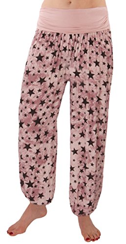 FASHION YOU WANT Damen Sommerhose Pumphose Haremshose mit kleinem Paisleymuster Größe 34/36 bis Größe 48/50 verfügbar Leichte Haremshose (42/44, kleine Sterne rosa) von FASHION YOU WANT