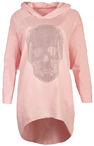 FASHION YOU WANT Damen Totenkopf Pullover Glitzer Sweatshirt Pailletten Strass Stretch Oversize Shirt Langarm Shirt Hoodie vorne kurz hinten Lang Fishtail (pink, 38/40) von FASHION YOU WANT