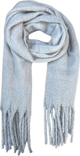 FASHION YOU WANT Damen Web Strickschal UNI FARBEN und langen dicken Fransen, warmer Winter, Stola (UNI hellgrau) von FASHION YOU WANT