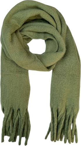 FASHION YOU WANT Damen Web Strickschal UNI FARBEN und langen dicken Fransen, warmer Winter, Stola (UNI khaki) von FASHION YOU WANT