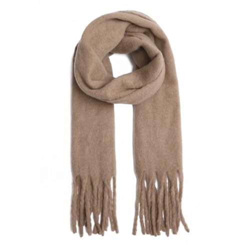 FASHION YOU WANT Damen Web Strickschal UNI FARBEN und langen dicken Fransen, warmer Winter, Stola (UNI taupe) von FASHION YOU WANT