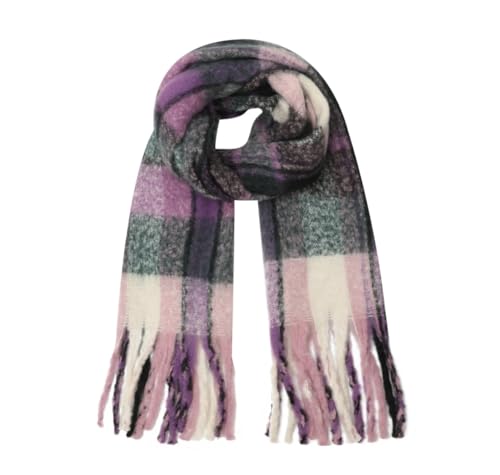 FASHION YOU WANT Damen Web Strickschal mit buntem Karo Muster und langen dicken Fransen, warmer Winter, Stola (S04) von FASHION YOU WANT
