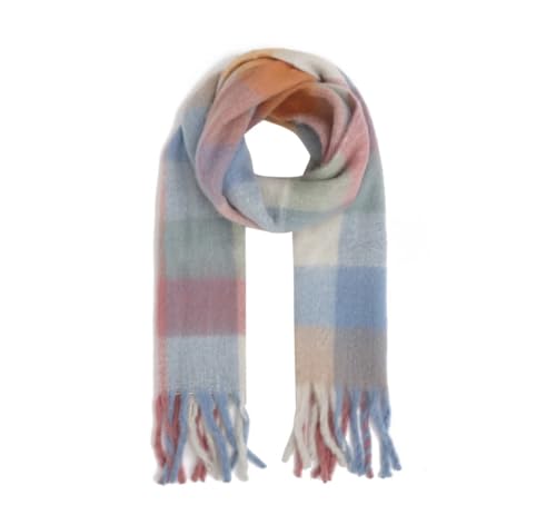 FASHION YOU WANT Damen Web Strickschal mit buntem Karo Muster und langen dicken Fransen, warmer Winter, Stola (S11) von FASHION YOU WANT