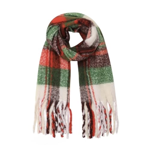 FASHION YOU WANT Damen Web Strickschal mit buntem Karo Muster und langen dicken Fransen, warmer Winter, Stola (S15) von FASHION YOU WANT