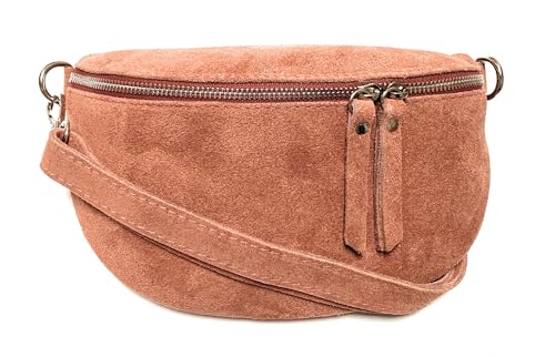 FASHION YOU WANT Damen Wildleder Leder Tasche Gürteltasche Crossbody Hüfttasche Bauchtasche Hüfttasche Umhängetasche Cross-Over Bodybag Schultertasche Handytasche Geldtasche (Altrosa) von FASHION YOU WANT