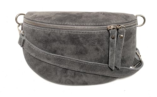 FASHION YOU WANT Damen Wildleder Leder Tasche Gürteltasche Crossbody Hüfttasche Bauchtasche Hüfttasche Umhängetasche Cross-Over Bodybag Schultertasche Handytasche Geldtasche (dunkelgrau) von FASHION YOU WANT