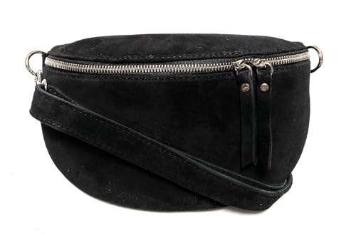 FASHION YOU WANT Damen Wildleder Leder Tasche Gürteltasche Crossbody Hüfttasche Bauchtasche Hüfttasche Umhängetasche Cross-Over Bodybag Schultertasche Handytasche Geldtasche (schwarz) von FASHION YOU WANT