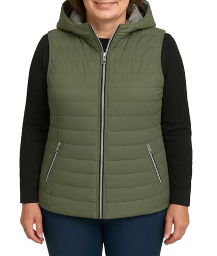 FASHION YOU WANT Damen female Steppweste Gr.38-54 mit Kapuze Damen Weste, Herbst Leichte Steppweste Westen Ärmellos Jacke Kurz Vest Gilet (DE/NL/SE/PL, Numerisch, 52, 54, Regular, Regular, khaki) von FASHION YOU WANT