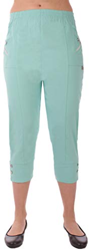 FASHION YOU WANT Damen große Größen Caprihose 7/8 Hose Elegante Stretchhose Übergröße Gr. 40/42 bis Gr 54/56 mit Elasthan und Knopfapplikationen Shorts Kurze Hose Sommer Hose (Mint, 40/42) von FASHION YOU WANT