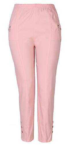 FASHION YOU WANT Damen große Größen Caprihose 7/8 Hose Elegante Stretchhose Übergröße Gr. 40/42 bis Gr 54/56 mit Elasthan und Knopfapplikationen Shorts Kurze Hose Sommer Hose (lang rosa, 44/46) von FASHION YOU WANT