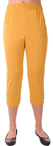 FASHION YOU WANT Damen große Größen Caprihose 7/8 Hose Elegante Stretchhose Übergröße Gr. 40/42 bis Gr 54/56 mit Elasthan und Knopfapplikationen Shorts Kurze Hose Sommer Hose (senfgelb, 52/54) von FASHION YOU WANT