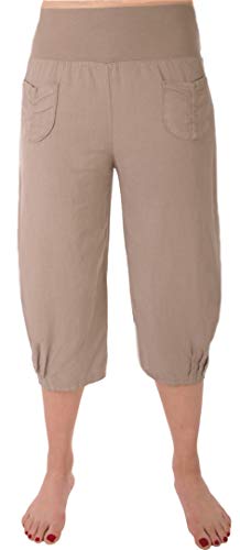 FASHION YOU WANT Damen große Größen Leinenhose 7/8 Caprihose 100% Leinen Übergröße Gr.34/36 bis Gr 50/52 mit Knopfapplikationen Shorts Kurze Hose leichte Sommerhose (Schlamm, 50/52) von FASHION YOU WANT