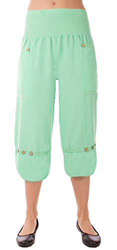 FASHION YOU WANT Damen große Größen Leinenhose 7/8 Caprihose Elegante 100% Leinen Übergröße Gr.34/36 bis Gr 50/52 mit Knopfapplikationen Shorts Kurze Hose leichte Sommerhose (Mint, 44/46) von FASHION YOU WANT