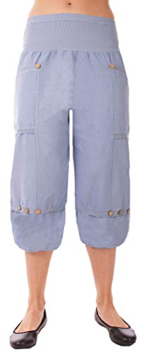 FASHION YOU WANT Damen große Größen Leinenhose 7/8 Caprihose Elegante 100% Leinen Übergröße Gr.34/36 bis Gr 50/52 mit Knopfapplikationen Shorts Kurze Hose leichte Sommerhose (hellblau, 40/42) von FASHION YOU WANT