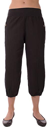 FASHION YOU WANT Damen große Größen Leinenhose 7/8 Caprihose Elegante 100% Leinen Übergröße Gr.34/36 bis Gr 50/52 mit Knopfapplikationen Shorts Kurze Hose leichte Sommerhose (schwarz2, 38/40) von FASHION YOU WANT