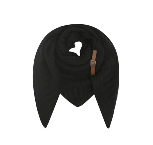 FASHION YOU WANT Dreiecksschal - Damen Strickschal mit Wolle - Umschlagtuch für den Herbst und Winter - Winterschal - Dreieckstuch - Hochwertige Qualität - XXL Schal STRICK SCHNALLE 2 (schwarz) von FASHION YOU WANT