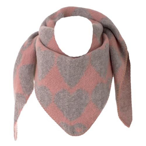 FASHION YOU WANT Dreieckstuch Stola Schal mit Viscose und Wolle - Hochwertiges Halstuch mit großem Herz-Print - Perfekt für Herbst Winter (grau/rosa) von FASHION YOU WANT