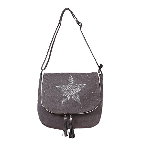 FASHION YOU WANT Handtasche Star Henkeltasche mit aufgenähtem Stern (Grau) von FASHION YOU WANT