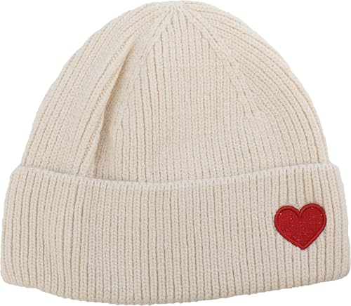 FASHION YOU WANT Strickmütze mit lächelndem Gesicht für Damen und Herren Smiley 1 (DE/NL/SE/PL, Alphanumerisch, Einheitsgröße, Herz beige) von FASHION YOU WANT