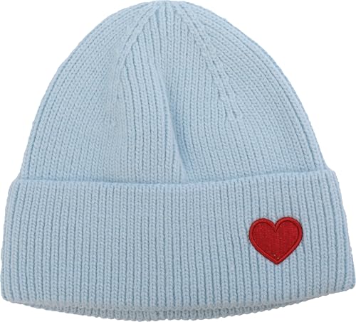 FASHION YOU WANT Strickmütze mit lächelndem Gesicht für Damen und Herren Smiley 1 (DE/NL/SE/PL, Alphanumerisch, Einheitsgröße, Herz hellblau) von FASHION YOU WANT