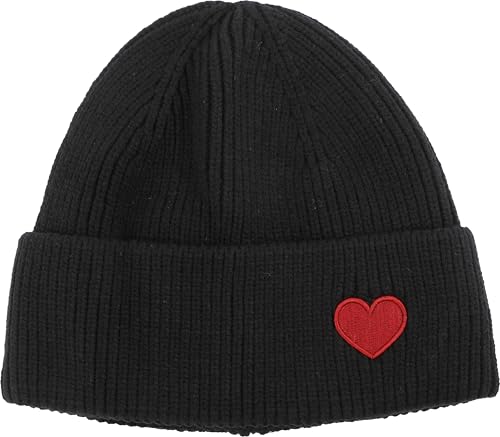 FASHION YOU WANT Strickmütze mit lächelndem Gesicht für Damen und Herren Smiley 1 (DE/NL/SE/PL, Alphanumerisch, Einheitsgröße, Herz schwarz) von FASHION YOU WANT