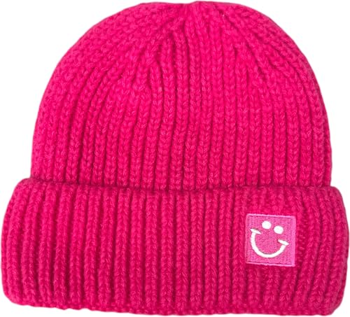 FASHION YOU WANT Strickmütze mit lächelndem Gesicht für Damen und Herren Smiley 1 (DE/NL/SE/PL, Alphanumerisch, Einheitsgröße, SM3 Fuchsia) von FASHION YOU WANT