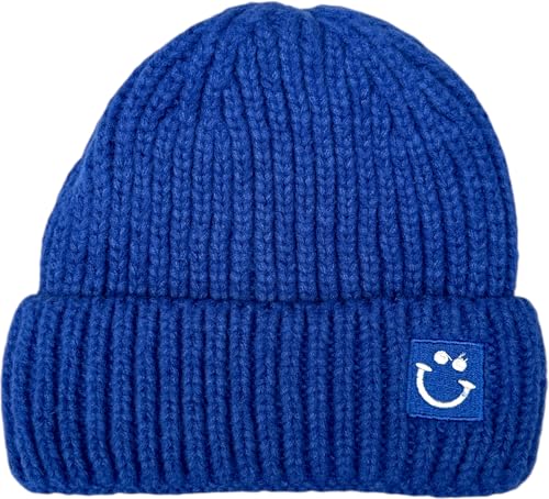 FASHION YOU WANT Strickmütze mit lächelndem Gesicht für Damen und Herren Smiley 1 (DE/NL/SE/PL, Alphanumerisch, Einheitsgröße, SM3 Royalblau) von FASHION YOU WANT