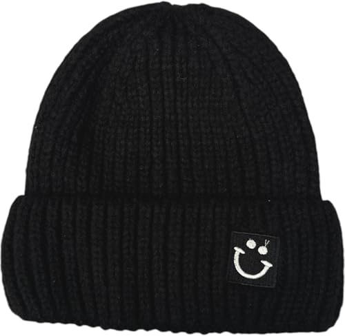 FASHION YOU WANT Strickmütze mit lächelndem Gesicht für Damen und Herren Smiley 1 (DE/NL/SE/PL, Alphanumerisch, Einheitsgröße, SM3 schwarz) von FASHION YOU WANT