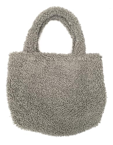 FASHION YOU WANT Umhängetaschen für Damen, Plüsch-Tasche, Achseltaschen, Tote Bag Kunstfell Teddyfell Shopper Schultertasche Einkaufstasche, weiches Fell, Handtasche (hellgrau) von FASHION YOU WANT