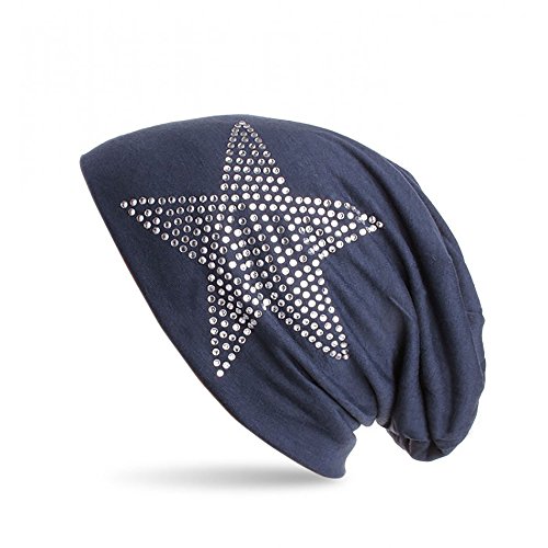FASHION YOU WANT Unisex Beanie Mütze Slouch Kopfbedeckung in Uni Farben mit Stern aus Strasssteinen (B05) von FASHION YOU WANT