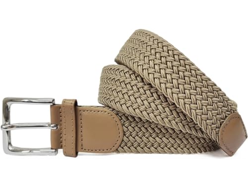 FASHION YOU WANT Unisex Elastischer Stoffgürtel Geflochtener Stretchgürtel Dehnbarer Gürtel für Damen und Herren (dunkelbeige, 120cm) von FASHION YOU WANT
