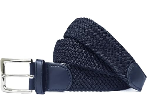 FASHION YOU WANT Unisex Elastischer Stoffgürtel Geflochtener Stretchgürtel Dehnbarer Gürtel für Damen und Herren (dunkelblau, 110cm) von FASHION YOU WANT