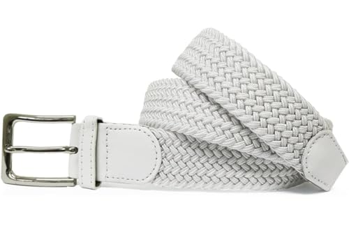 FASHION YOU WANT Unisex Elastischer Stoffgürtel Geflochtener Stretchgürtel Dehnbarer Gürtel für Damen und Herren (weiß, 120cm) von FASHION YOU WANT