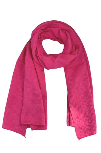 FASHION YOU WANT Weichster Musselin Tuch Damen Langer Schal, Muslin Nursing Scarf 64 x 210 cm, Halstuch, Musselintücher (Fuchsia) von FASHION YOU WANT