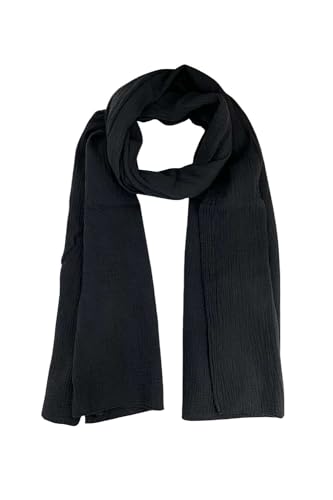 FASHION YOU WANT Weichster Musselin Tuch Damen LANGER SCHAL Musselin Schal, Muslin Nursing Scarf 64 x 210 cm, Musselintücher, Tuch Damen, Musselin Halstuch, Halstuch Damen (Schwarz) von FASHION YOU WANT