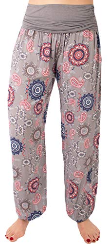 Fashion You Want Damen Pumphose Sommerhose Haremshose mit Rosen Muster Größe 34/36 bis Größe 48/50 verfügbar Leichte Haremshose (40/42, NB grau) von FASHION YOU WANT