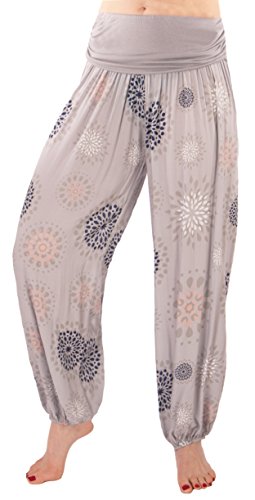 FASHION YOU WANT Damen Sommerhose Pumphose Haremshose mit Blumenmuster Flower (48/50, grau) von FASHION YOU WANT